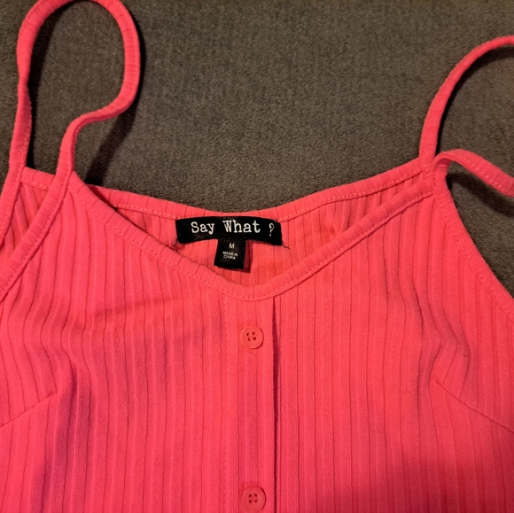 Say What? Dresses & Skirts - Say What? Bright Pink Ribbed Faux Botton Up Stretch Tank Dress Medium